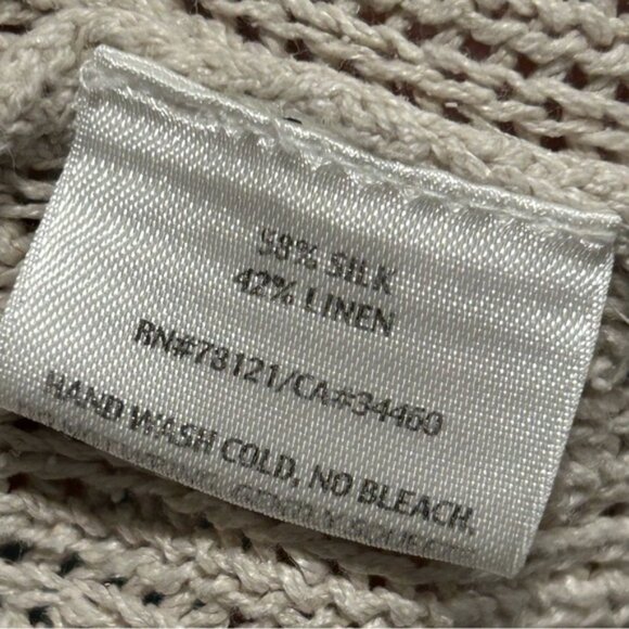 EILEEN FISHER Women’s Ivory Silk/Linen Woven Open Front Cardigan, Size Large - Picture 4 of 4